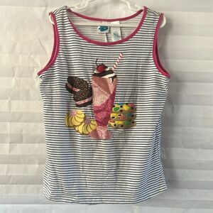 Extremely Me Blue White Striped Tank Girls 10/12 Ice Cream Cookie Graphic Top